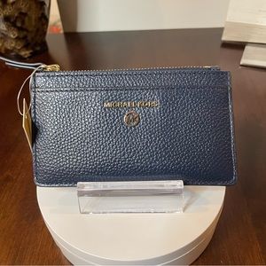Michael Kors Jet Set Charm Pebble Leather Small Slim Card Case in Navy